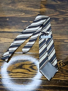Boca Classics Men's Striped Silk Tie Brown Beige Black Formal - Picture 1 of 6