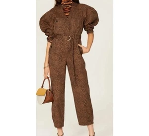 ULLA JOHNSON Ezra Jumpsuit 100% Baumwolle Animalprint braun Ballonärmel Gr. 2 - Bild 1 von 12