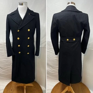 U.S. Navy Vintage Men's 35R Officer Military Overcoat Wool Black Double Breasted - Picture 1 of 7