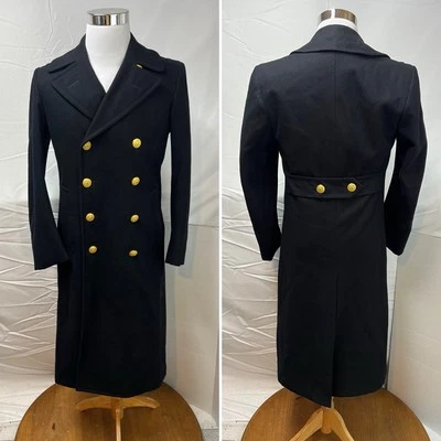 U.S. Navy Vintage Men's 35R Officer Military Overcoat Wool Black Double Breasted - Image 1 of 4