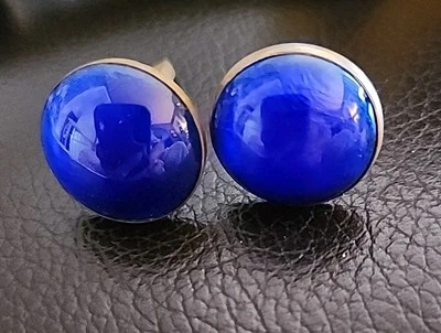 Vintage Gold Tone Hickok Cufflinks Cobalt Blue Pinched Dome Lucite Cabochon - Image 1 of 4