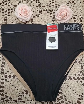 HANES Originals 3 Pair Seamless Rib Hi-Leg Bikini Panties LARGE NWT - Image 1 of 4