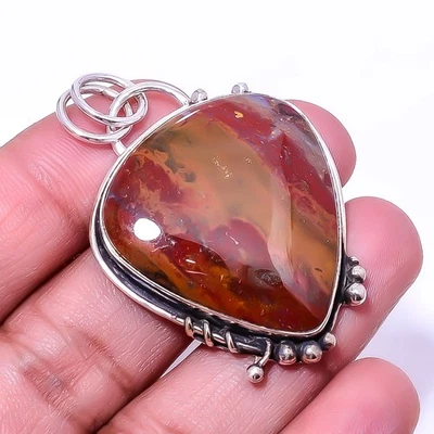 Colgante de plata de ley 925 de diseño de piedra de sangre natural/heliotropo 1,95" P10 Foto 1 de 4