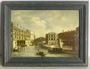 Ölgemälde auf Karton 7” x 5” (gerahmt 8,25” x 6,25”) Rialtobrücke Venedig Szene - Bild 1 von 20