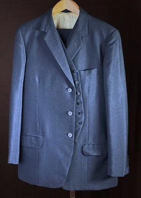 Traje a medida, tres piezas lana mohair, hombre azul Foto 1 de 3