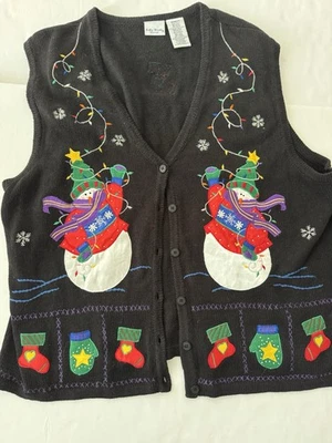 复古 Bobbie Brooks“丑陋”圣诞毛衣背心女式 22w 24w 雪人奶奶 — 第 1/4 张图片