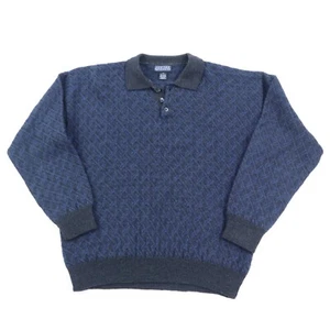 Jantzen Sweater Men's Large Collared Polo Black Blue Pointelle Stitch Acrylic - Picture 1 of 7