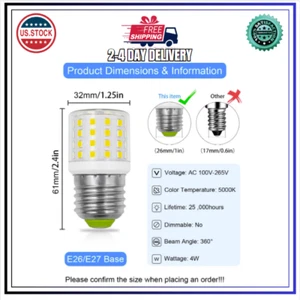 LED Refrigerator Light Bulb 4W Replacement AC100-265V 3.5W Refrigerator Bulb B0B - Picture 1 of 8