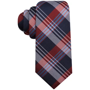 COUNTESS MARA Navy Blue Red Amalfi Plaid Silk Woven Narrow Tie - Picture 1 of 3
