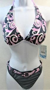 Traje de Baño Mystic Bay Bikini Junior Talla Grande Rosa y Gris Rizado Nuevo - Imagen 1 de 9