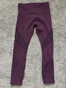 Lorna Jane mesh leggings burgundy full length Sz S adjustable waist pocket - Picture 1 of 6