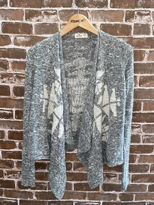 HOLLISTER MUJER XS/S XS S CÁRDIGAN GRIS FRENTE ABIERTO DISEÑO GEOMÉTRICO SUÉTER - Imagen 1 de 3