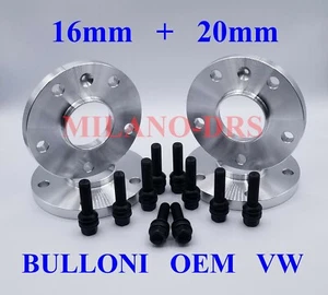 KIT 4 DISTANZIALI RUOTA 16+20mm VW TRANSPORTER T5 - T6 + BULLONI BLACK OEM VW - Imagen 1 de 2