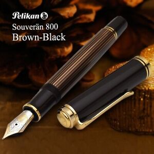 Pelikan Souveran M800 Brown Black Fountain Pen Special Edition 18K