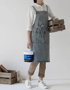 Jeelow Cotton Denim Blue Jean Cooking Kitchen Garden Apron For Men Women Pockets - Picture 1 of 43