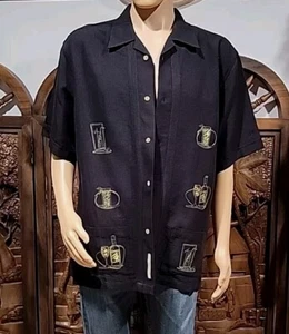 NWT Cubavera shirt L black embroidered Button down Graphic Drinks #W6 - Picture 1 of 13