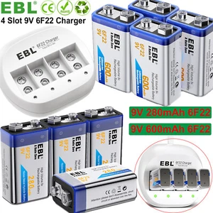 EBL 9V Ni-MH/Li-ion Rechargeable Batteries 280/ 600mAh 9V Battery / Charger Lot - Picture 1 of 49