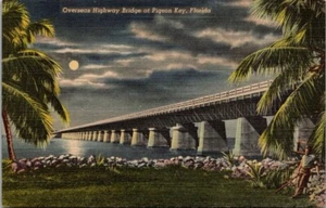 Pigeon Key FL - Florida, Overseas Highway Bridge, Vintage Postcard Night Scene - Picture 1 of 2