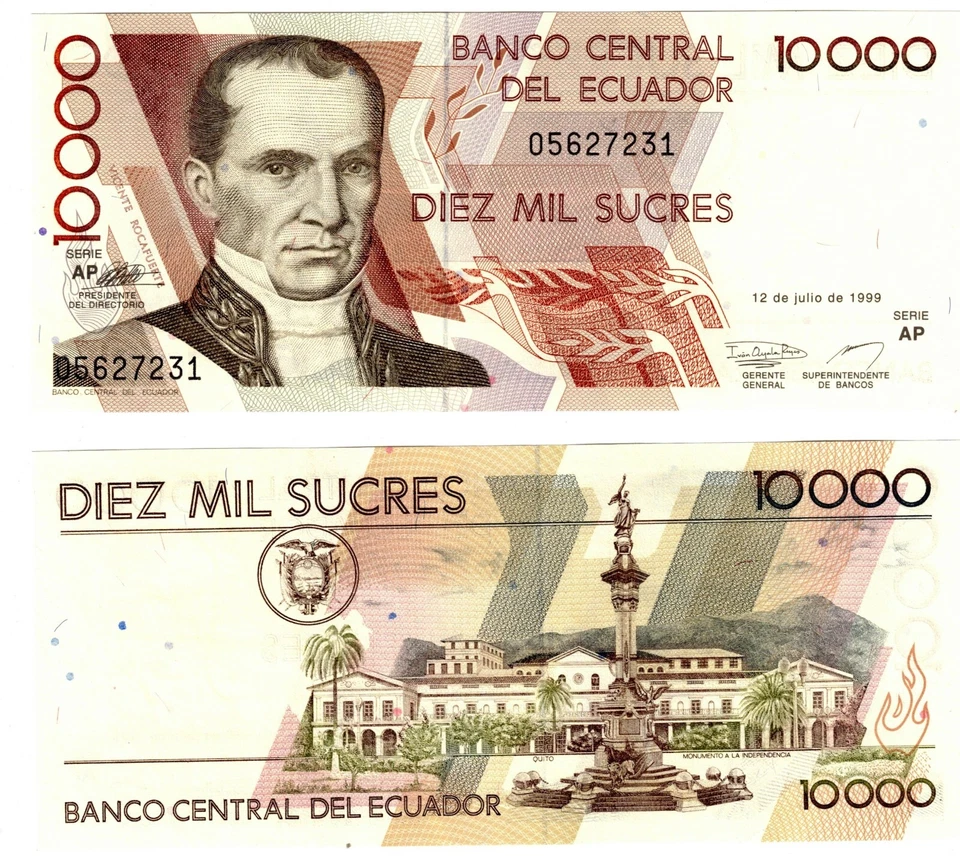 1999 Ecuador 10000 Sucres Banknote UNC P129e 12/07/1999 - Image 1 of 1