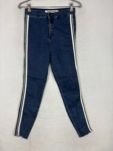 Zara Trafaluc Denim Collection Womens Jeans Size 8 Striped High Rise Raw Hem - Picture 1 of 7