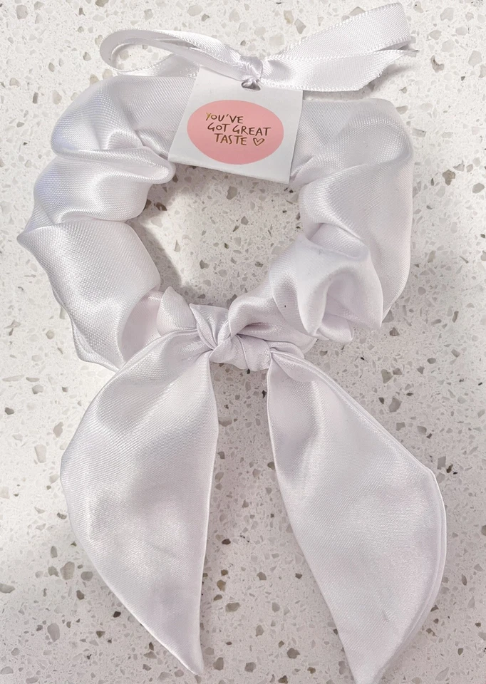 White Faux Silk Scrunchie - Bow Style! - Image 1 of 1