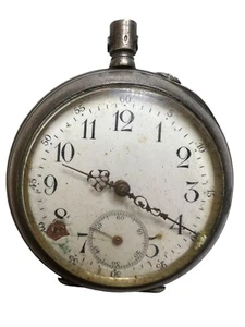 Engraving Men's Open Pocket Watch Sterling Silver 0.800  For Parts Or Repair - Picture 1 of 10