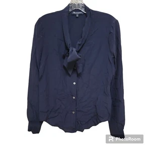 Aquascutum Women's Long Sleeve Dark Blue Blouse Silk Size 2 Button Down  - Picture 1 of 9