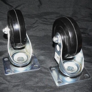 CASTER WHEELS ~ Qty 2 ~ TOP PLATE ~ RATED 225lbs ~ HEAVY DUTY RUBBER WHEELS New - Picture 1 of 6