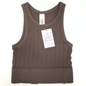 NIKIBIKI Crop Top Tank High Neck Cable Knit Pewter Women's One Size New w Tags - Picture 1 of 4
