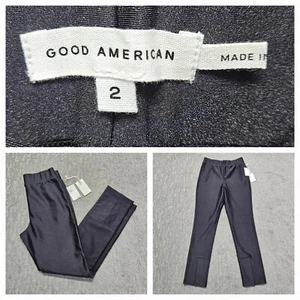Good American Black Shine Womens Pants Sz. 2 NWT - Picture 1 of 14