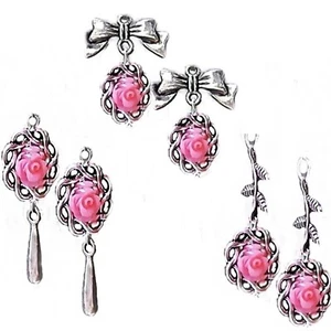 Pendientes de gota rosa rosa, elige clip o perforado - Imagen 1 de 6