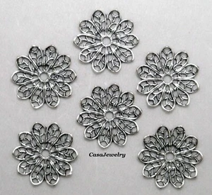 #2114 ANTIQUED STERLING SILVER PLATED DAPPED OPEN FILIGREE CONNECTOR - 6 Pcs - Picture 1 of 2