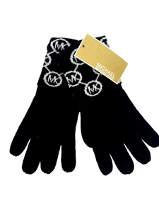 Michael Kors Womens One Size Black/Cream Logo Knit Gloves NEW - Picture 1 of 2