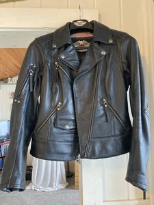 Harley Davidson Women’s XS Lined Black Leather Jacket  Full Zip - Picture 1 of 20