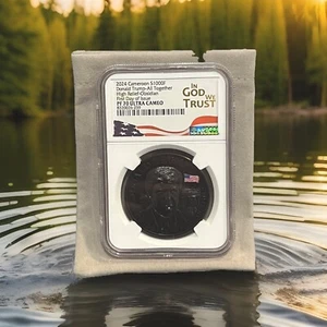 DONALD TRUMP OBSIDIAN COIN 2024 CAMEROON PROOF SILVER NGC PF70 HR Ultra Cameo - Picture 1 of 5