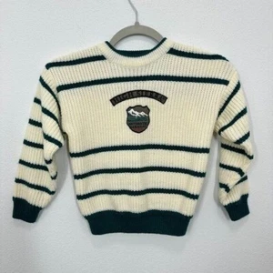 Vintage Kids Winter Sweater High Sierra Ribbed Cream Forest Green Kids Size 6 - Picture 1 of 4