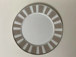 Golden Rabbit Enamelware Taupe Stripes Charger Large Plate Round Serving Platter - Picture 1 of 2