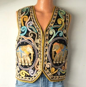 VINTAGE Carol Horn Workshop Elephant Vest Sequined Embroidered Unisex, Size M/L - Picture 1 of 10