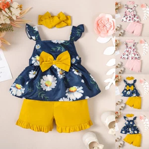 Baby Girls Floral Summer Sleeveless Vest Tank Tops Shorts Outfit Clothes Set US - Picture 1 of 18