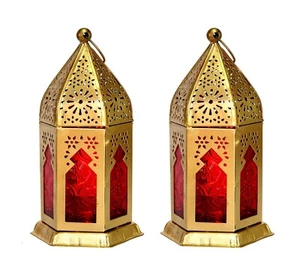 6.5 Moroccan Lantern Red-Colored Glass Hanging Lamp | Home Decor | Tealight - Picture 1 of 6