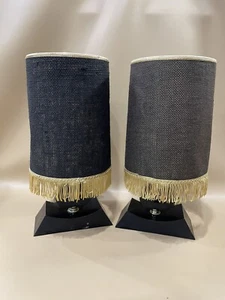 Vintage Pair Art Deco Black Lacquered Crystal Lamps Lighting With Shades - Picture 1 of 11