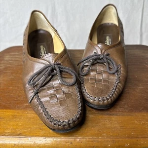 Vintage 70s YOSHINOYA GINZA Rinzai Low Heel Oxfords Woven Leather Shoes  6 RARE - Picture 1 of 8