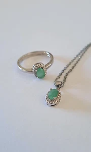Set émeraude bague et pendentif argent 925 / or blanc T 54 + - Foto 1 di 17
