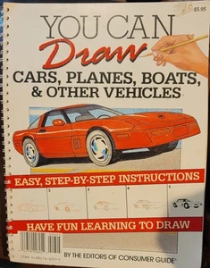 Libro 'Puoi disegnare', auto, aerei, barche e altri veicoli 1989 vintage - Foto 1 di 3