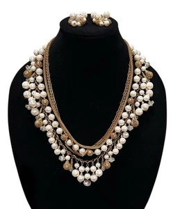 Conjunto de pendientes collar babero estilo Haskell cadena de malla imitación perla cristal filigrana - Imagen 1 de 21