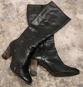 Vintage 70's Joyce California Bolero  Black Tall Leather Boots ~ Side Zip  8.5 M - Picture 1 of 7