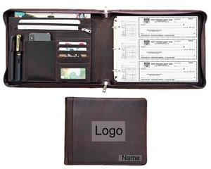 Business 3 Ring Check Binder, Genuine Leather Check Book Portfolio for 3 Hole... - Picture 1 of 9