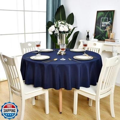 KAIPHO Navy Blue Round Tablecloth Waterproof Stain Resistant Wrin - Image 1 of 4