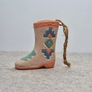 Vintage Terracotta Boot Ornament – Hand Painted – Mexican Folk Art – Rustic - Picture 1 of 6
