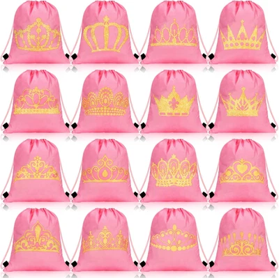 16 Pcs Princess Party Favor Drawstring Bags Pink Candy Birthday Gift Wedding Use - Image 1 of 4